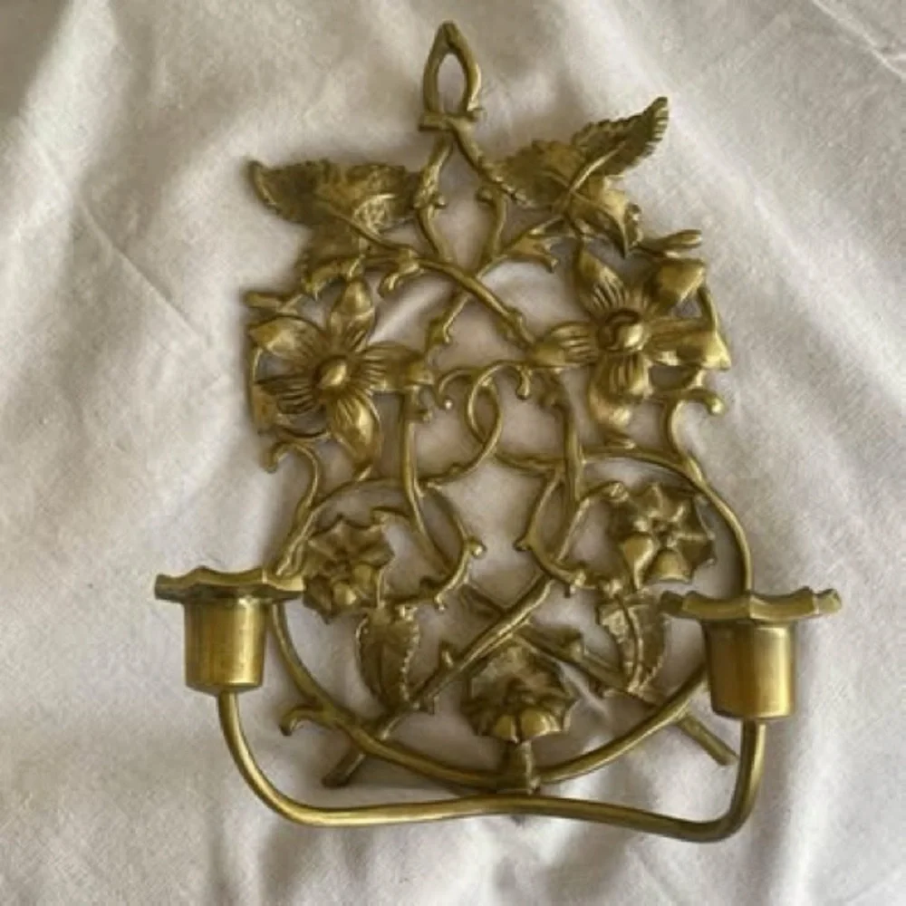 Hollywood Regency Cast Brass Wall Candleholder Gold Mid- Century